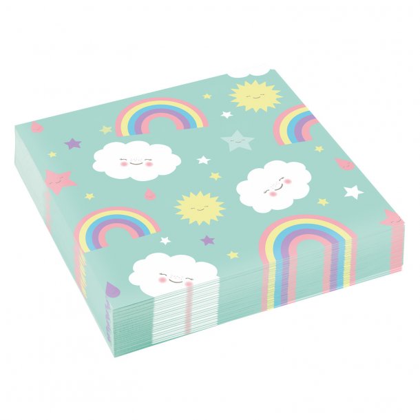 Servietter - Rainbow &amp; Cloud 33x33 cm - 20 stk.