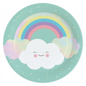 Paptallerkner - Rainbow & Cloud 22,8 cm - 8 stk.
