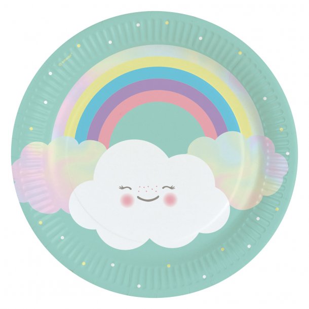 Paptallerkner - Rainbow &amp; Cloud 22,8 cm - 8 stk.