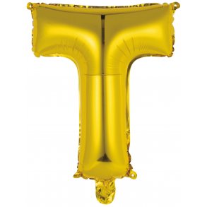 Bogstav ballon T - 34 cm - Gold - Folie