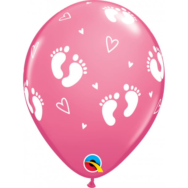 Ballon - Baby Girl Footprints &amp; Hearts, Rose, 11''