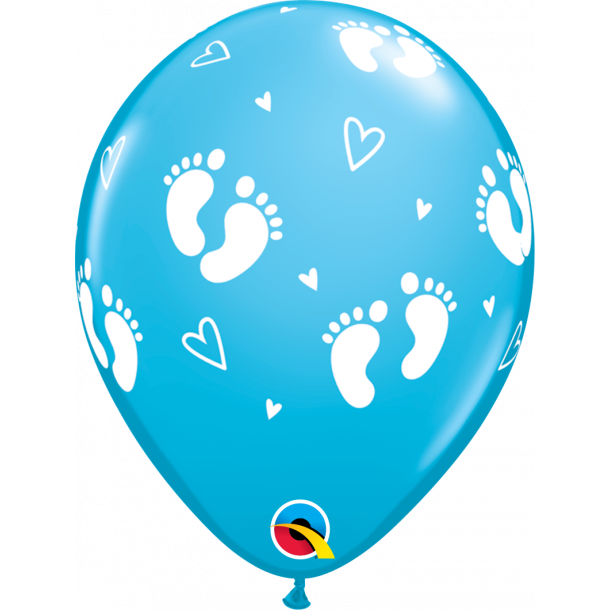 Ballon - Baby Boy Footprints &amp; Hearts, Robins Egg Blue, 11''
