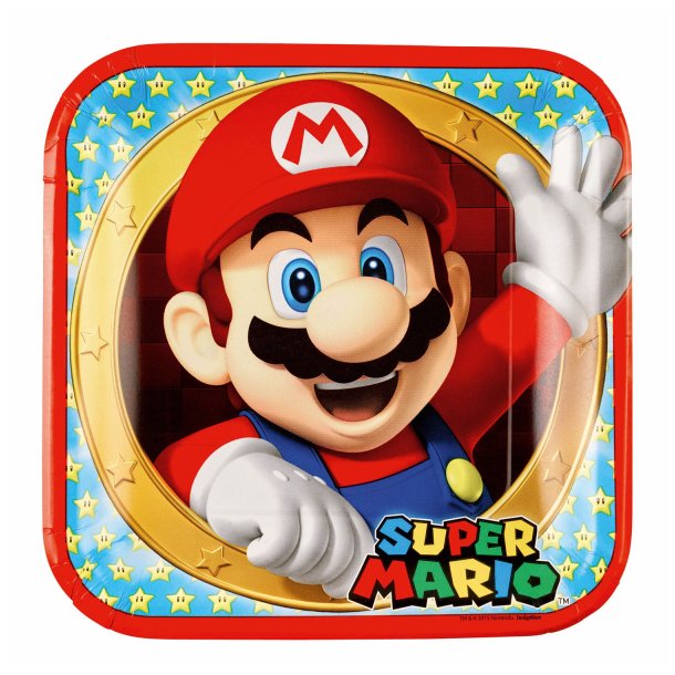 Paptallerkner - Super Mario - 8 stk. -  23 x 23 cm