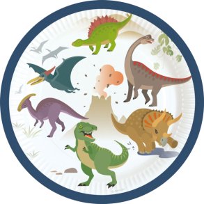 Paptallerkner - Happy Dinosaur Round - 8 stk. - 18 cm