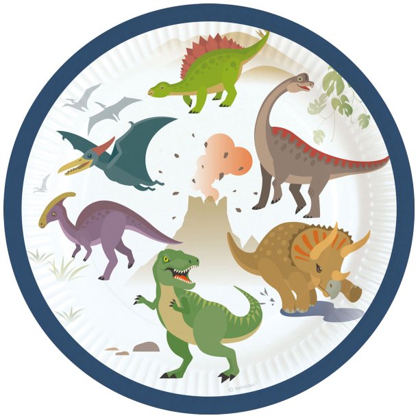 Paptallerkner - Happy Dinosaur Round - 8 stk. - 18 cm