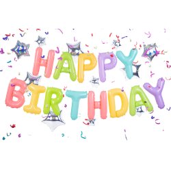 Folieballon - Happy Birthday, 395x35cm, mix