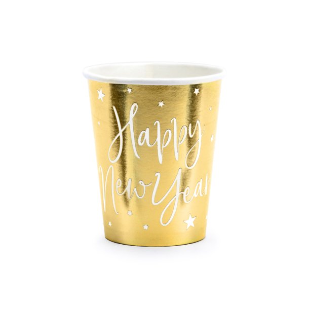 Papkopper - Happy New Year, gold, 220ml - 6 stk. 