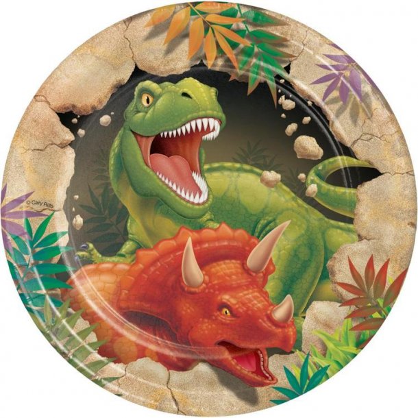 Paptallerkner - Dino Blast - 17,4 cm - 8 stk.