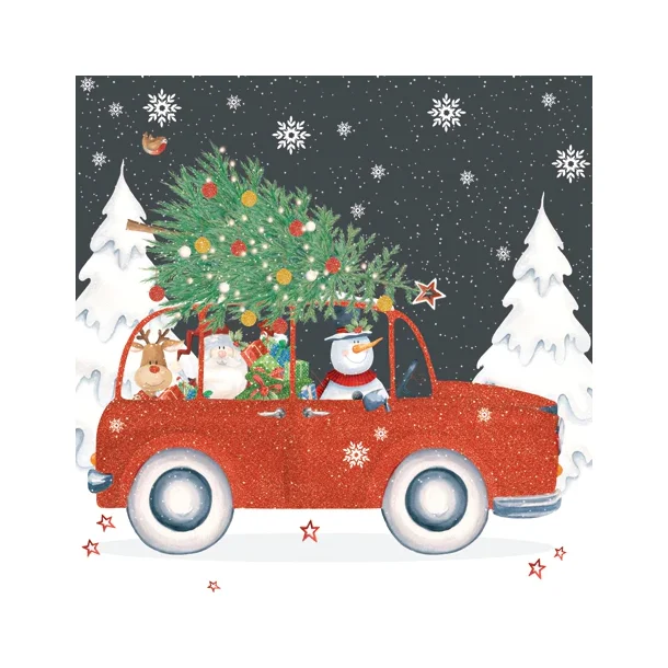 Servietter - Red Christmas Car - 33x33 cm. - 20 stk.