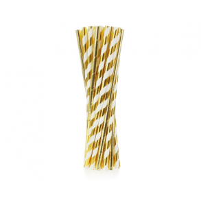 Sugerr af pap - Guld og guld-hvid stribet - 24 stk.