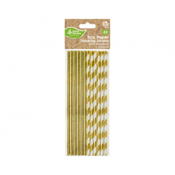 Sugerr af pap - Guld og guld-hvid stribet - 24 stk.