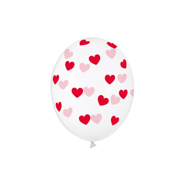 Ballon - med rde hjerter, Crystal Clear - 30cm