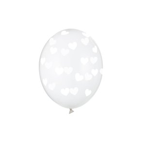 Ballon - med hvide hjerter, Crystal Clear - 30cm
