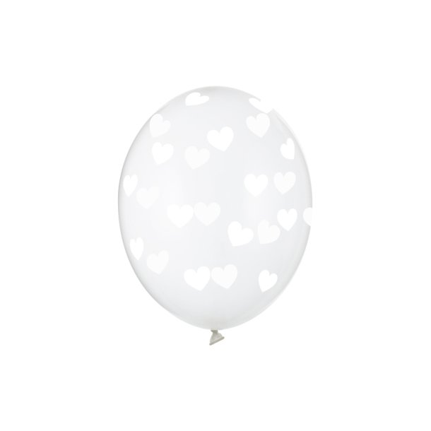 Ballon - med hvide hjerter, Crystal Clear - 30cm