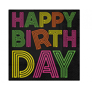 Servietter -  Birthday Neons, multicolor, 33 x 33 cm, 20 stk..