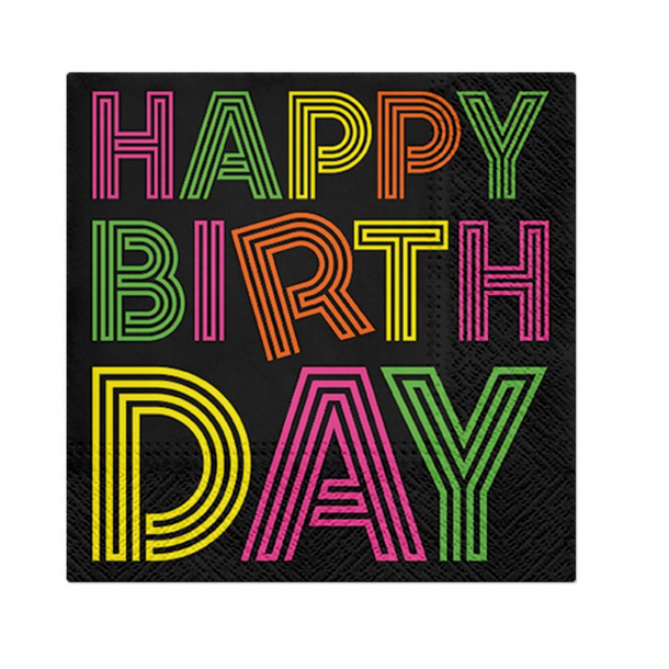 Servietter -  Birthday Neons, multicolor, 33 x 33 cm, 20 stk..