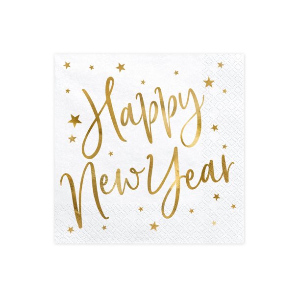 Servietter - Happy New Year, white,33x33cm - 20 stk