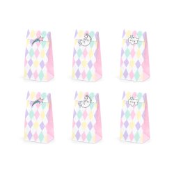 Poser af papir m. klistermrker - Unicorn - 6 stk.