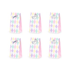 Poser af papir m. klistermrker - Unicorn - 6 stk.